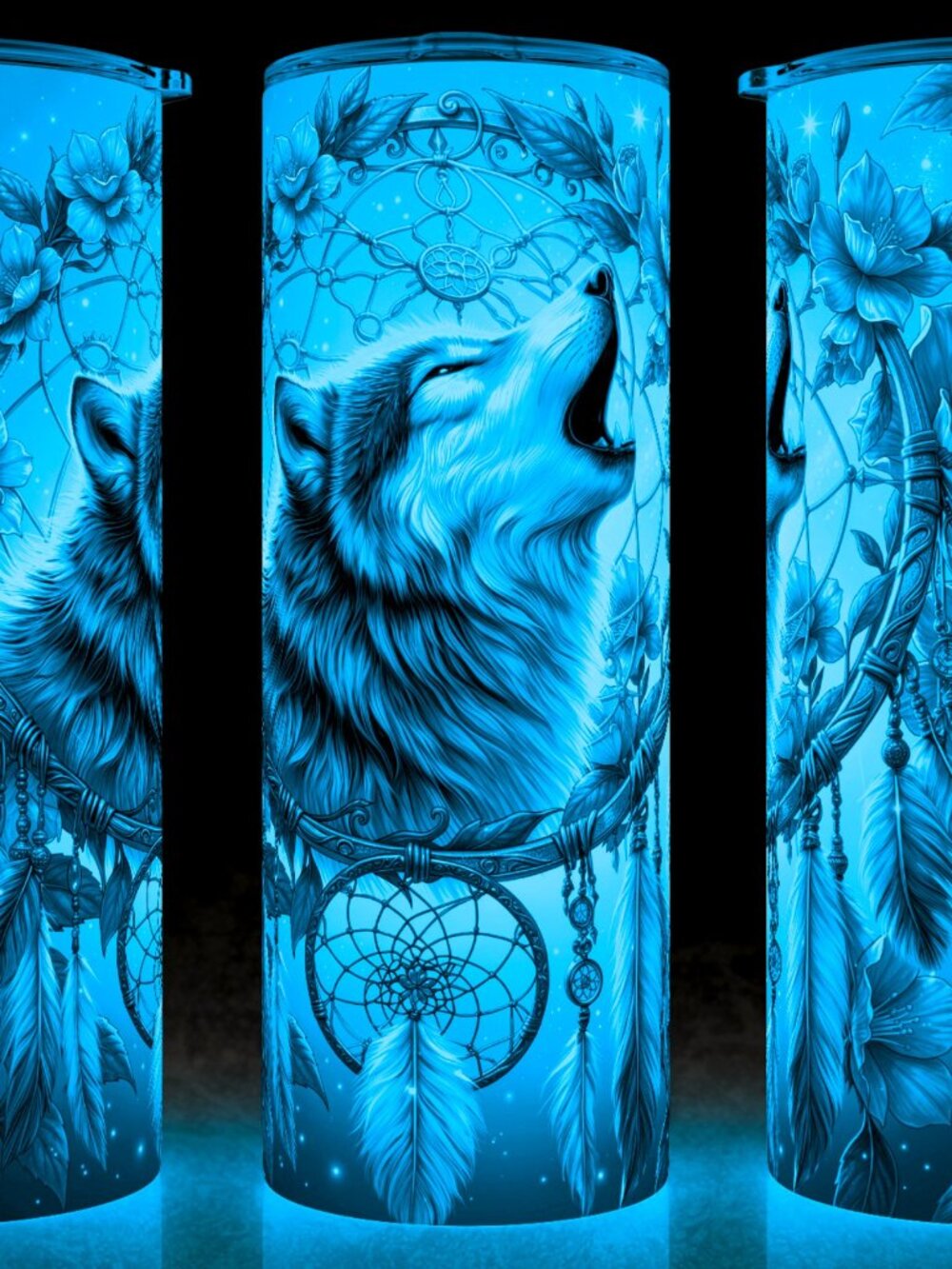 Glow in the Dark Native American Style Wolf Dream Catcher Cup Mug Tumbler 20oz